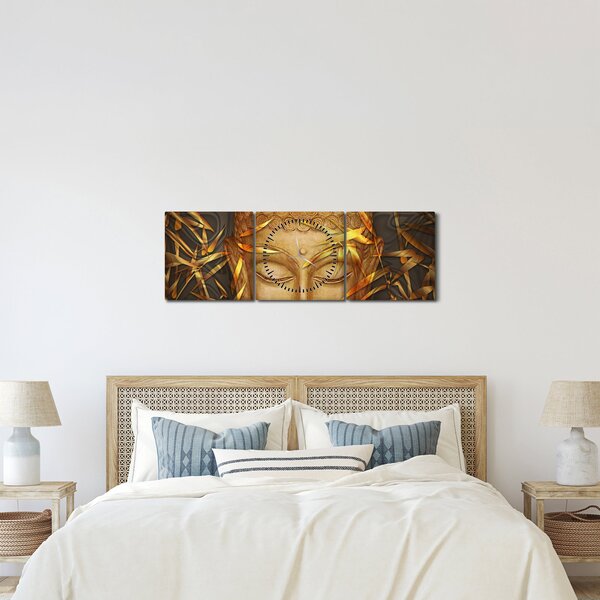 Obraz - Zlatý Budha (s hodinami) (90x30 cm)