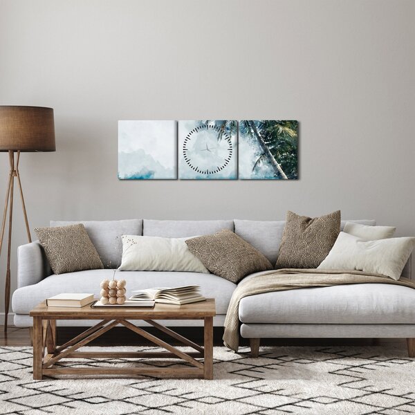 Obraz palmy nad morom (s hodinami) (90x30 cm)