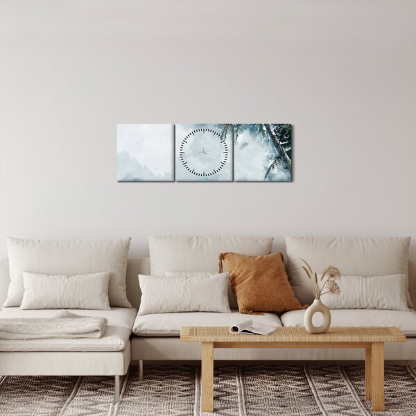 Obraz palmy nad morom (s hodinami) (90x30 cm)