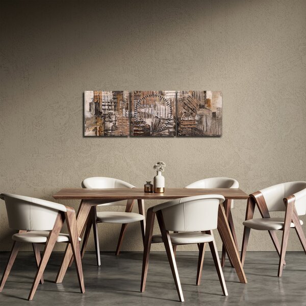 Obraz - Abstrakcia v hnedých tónoch (s hodinami) (90x30 cm)