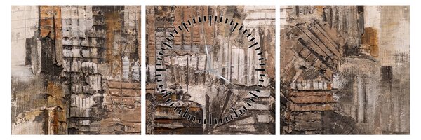 Obraz - Abstrakcia v hnedých tónoch (s hodinami) (90x30 cm)