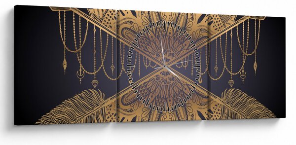 Obraz - Zlatá mandala s šípmi (s hodinami) (90x30 cm)