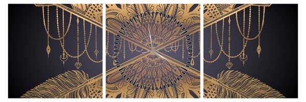 Obraz - Zlatá mandala s šípmi (s hodinami) (90x30 cm)