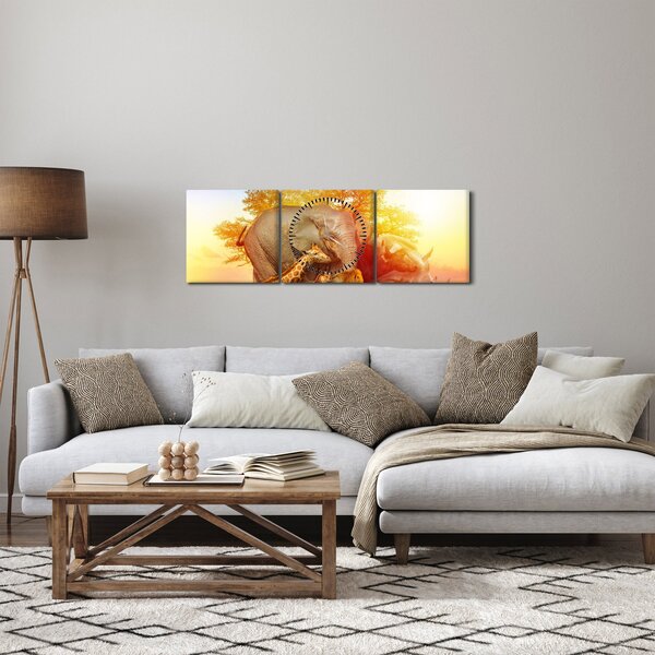 Obraz afrických zvieratiek (s hodinami) (90x30 cm)