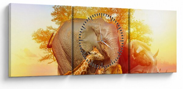 Obraz afrických zvieratiek (s hodinami) (90x30 cm)