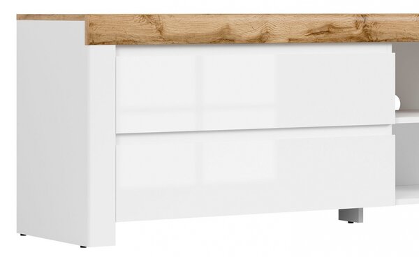TV stolík Holten RTV2S - biela / dub wotan / biely lesk