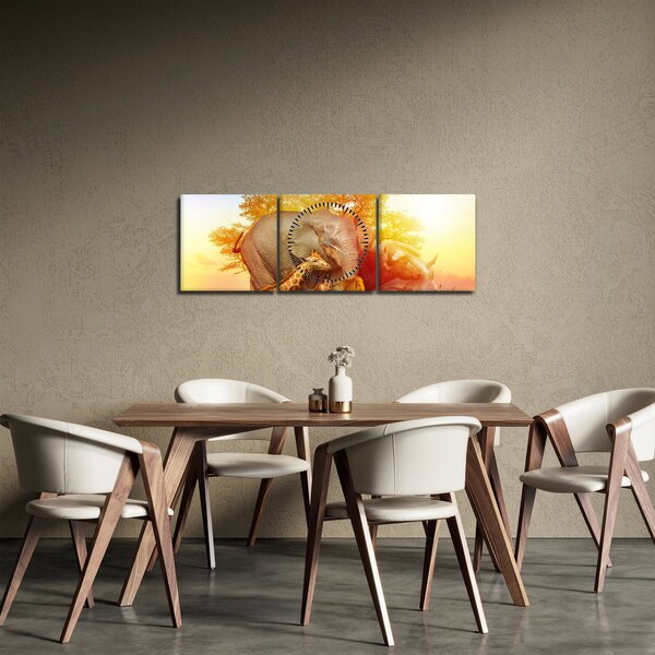 Obraz afrických zvieratiek (s hodinami) (90x30 cm)