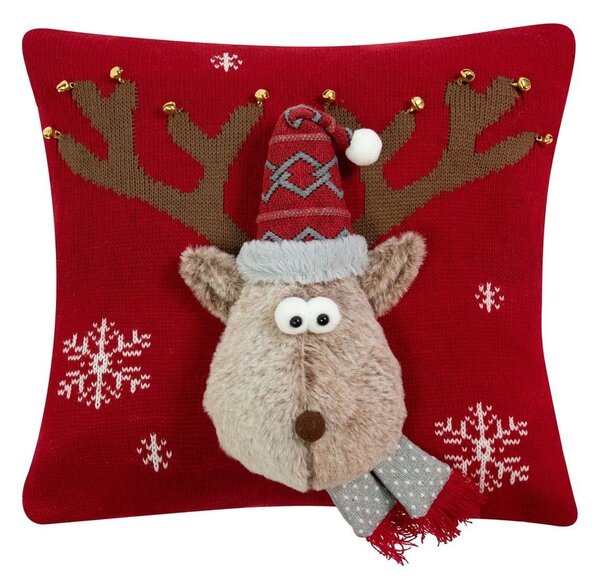 Červený vianočný dekoračný vankúš sob Rudolf - 40*40*7cm - Mars & More