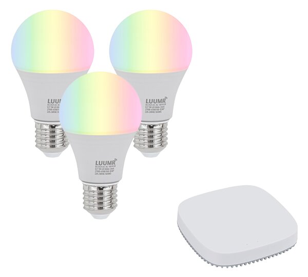 Sada 3 inteligentných stmievateľných LED žiaroviek E27 A60 9W 806 lm 2700K-6500K vrátane Zigbee Smart Hub