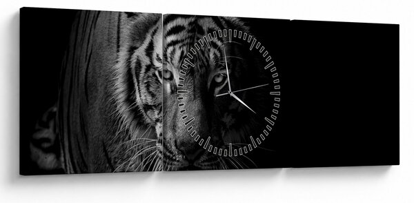 Obraz divokého tigra (s hodinami) (90x30 cm)