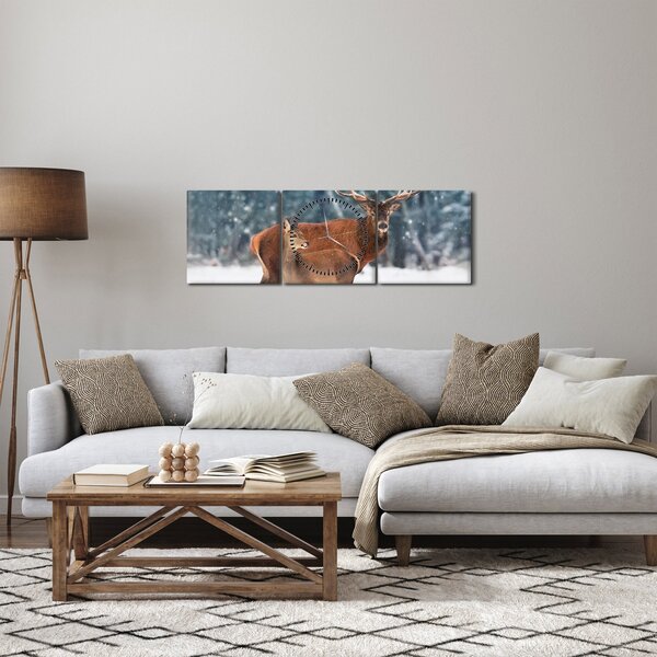 Obraz Jeleňa s laňou (s hodinami) (90x30 cm)