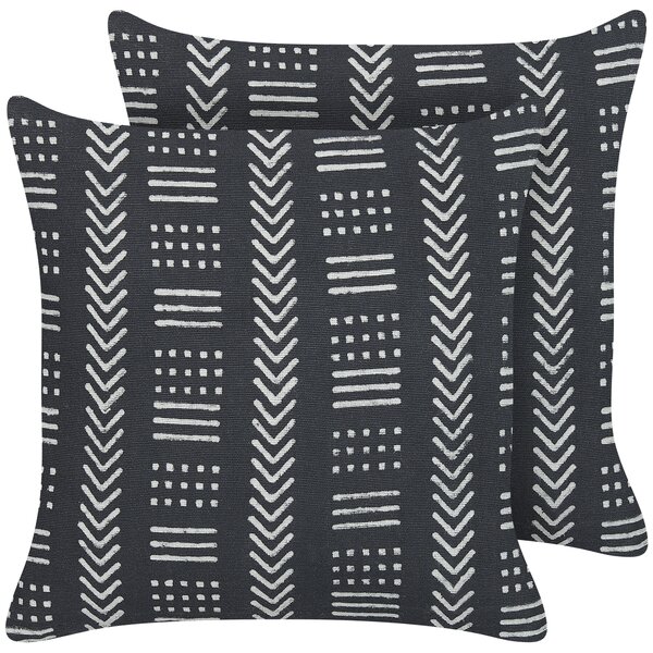 Sada 2 dekoratívnych vankúšov čierno-biele bavlnené poťahy 45 x 45 cm geometrický vzor bloková potlač boho bytové dekorácie