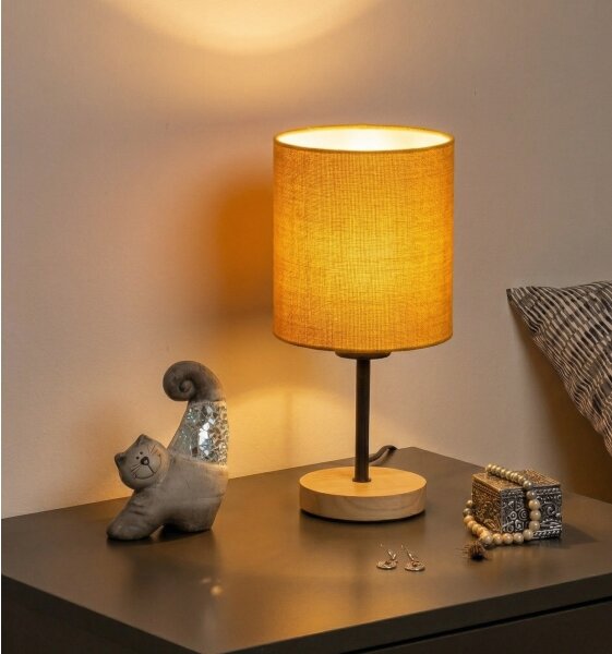 Brilagi - Stolová lampa NUBILA WOOD 1xE27/25W/230V dub/čierna/žltá