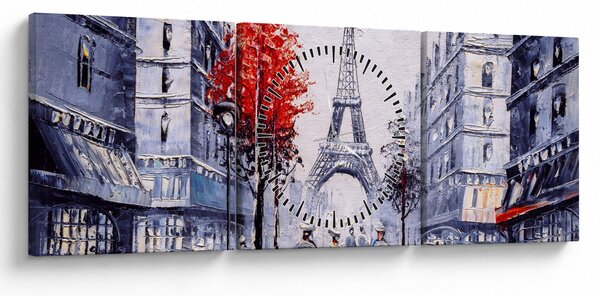 Obraz uličky v Paríži, olejomaľba (s hodinami) (90x30 cm)