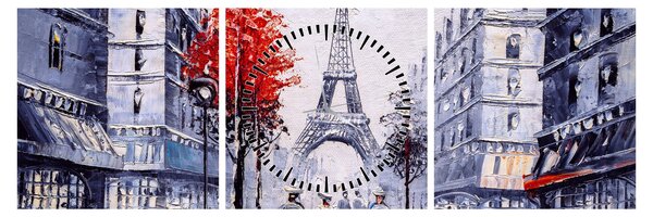 Obraz uličky v Paríži, olejomaľba (s hodinami) (90x30 cm)