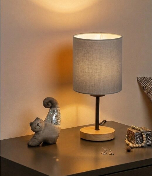 Brilagi - Stolná lampa NUBILA WOOD 1xE27/25W/230V dub/čierna/svetlosivá