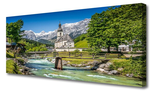 Obraz na plátne Kostol most jazero príroda 125x50 cm
