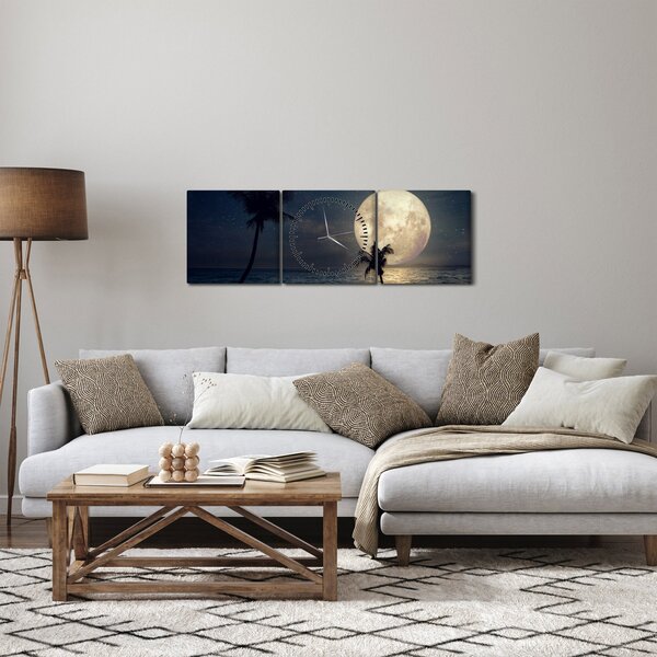 Obraz - Pláž za splnu (s hodinami) (90x30 cm)