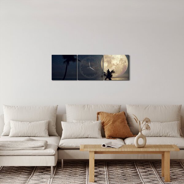 Obraz - Pláž za splnu (s hodinami) (90x30 cm)