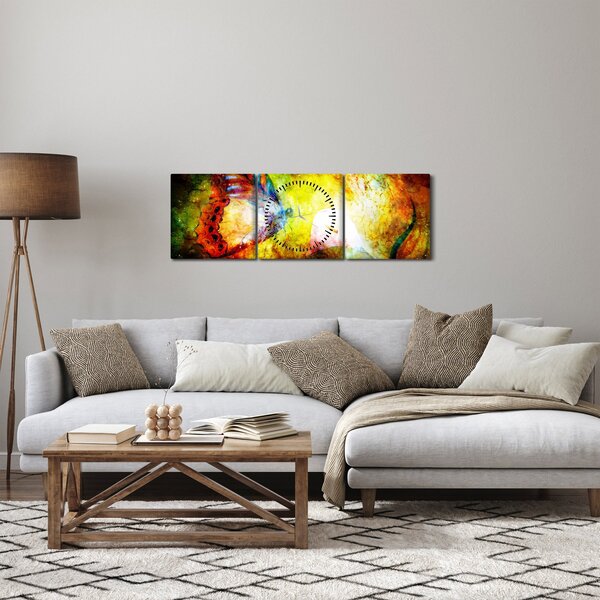 Obraz - Kozmický motýľ (s hodinami) (90x30 cm)