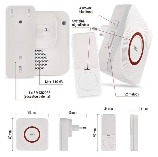 GoSmart Domový bezdrôtový zvonček do zásuvky s WiFi, biely (P5735WS)