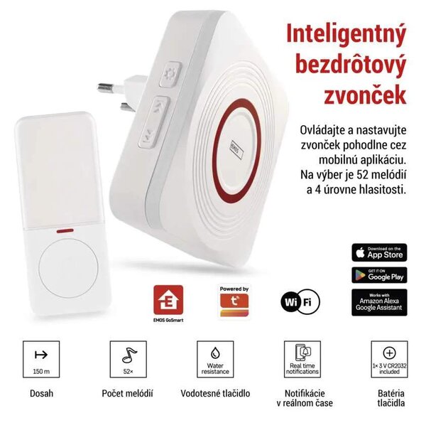 GoSmart Domový bezdrôtový zvonček do zásuvky s WiFi, biely (P5735WS)