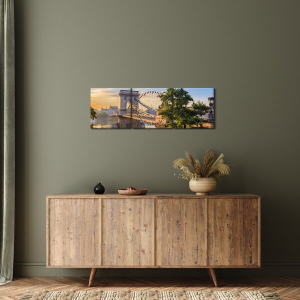 Obraz - Most cez rieku, Budapešť, Maďarsko (s hodinami) (90x30 cm)
