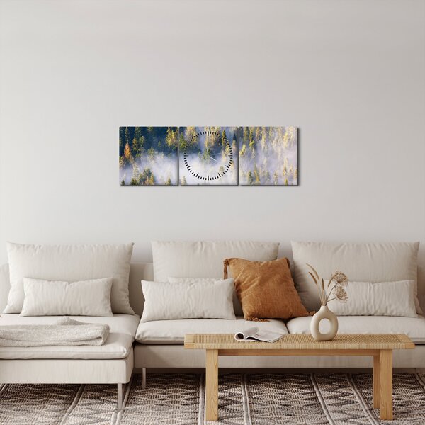 Obraz stromov v hmle (s hodinami) (90x30 cm)