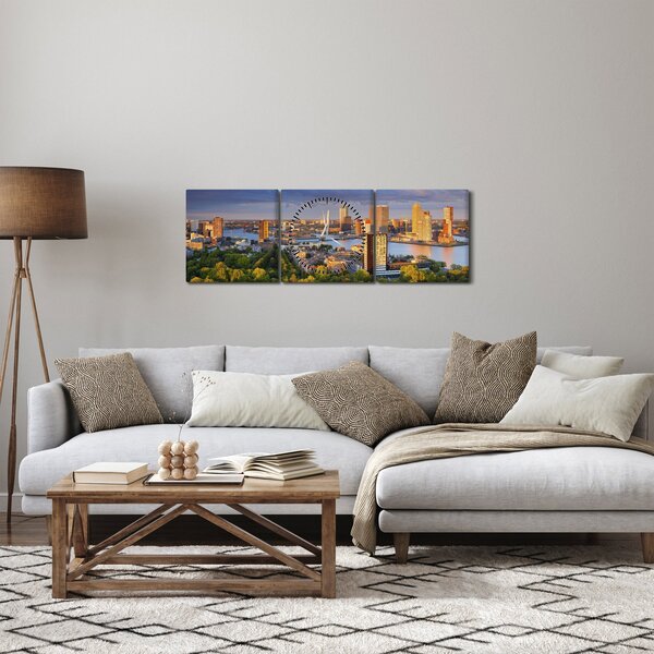 Obraz - Panorama Rotterdamu, Holandsko (s hodinami) (90x30 cm)