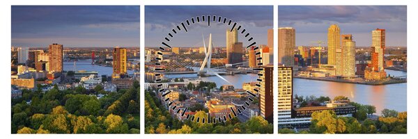 Obraz - Panorama Rotterdamu, Holandsko (s hodinami) (90x30 cm)