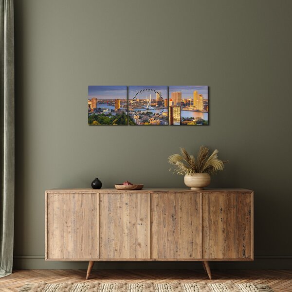Obraz - Panorama Rotterdamu, Holandsko (s hodinami) (90x30 cm)