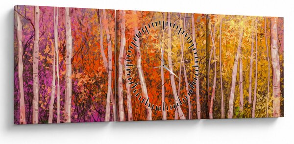 Obraz farebného lesa (s hodinami) (90x30 cm)