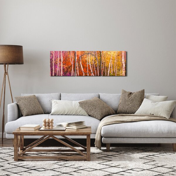 Obraz farebného lesa (s hodinami) (90x30 cm)