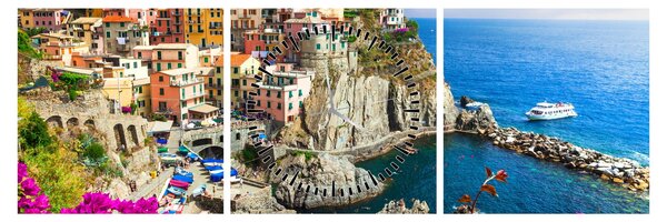 Obraz - Talianska dedinka Manarola (s hodinami) (90x30 cm)