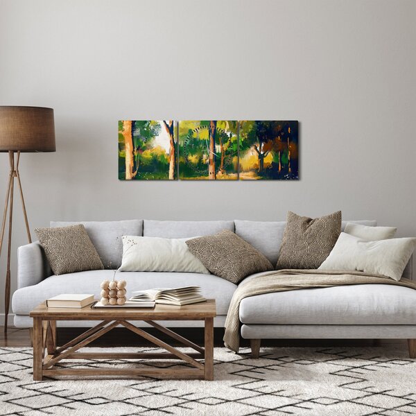 Obraz lesa v letnom slnku, maľba (s hodinami) (90x30 cm)