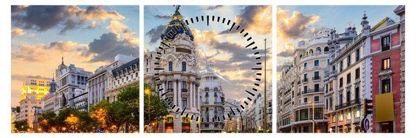 Obraz - Calle Gran Vía, Madrid, Španielsko (s hodinami) (90x30 cm)
