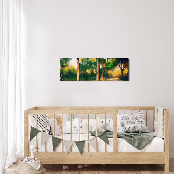 Obraz lesa v letnom slnku, maľba (s hodinami) (90x30 cm)