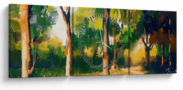 Obraz lesa v letnom slnku, maľba (s hodinami) (90x30 cm)