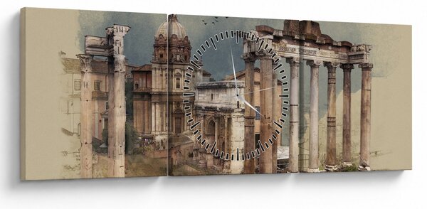 Obraz - Forum Romanum, Rím, Taliansko (s hodinami) (90x30 cm)