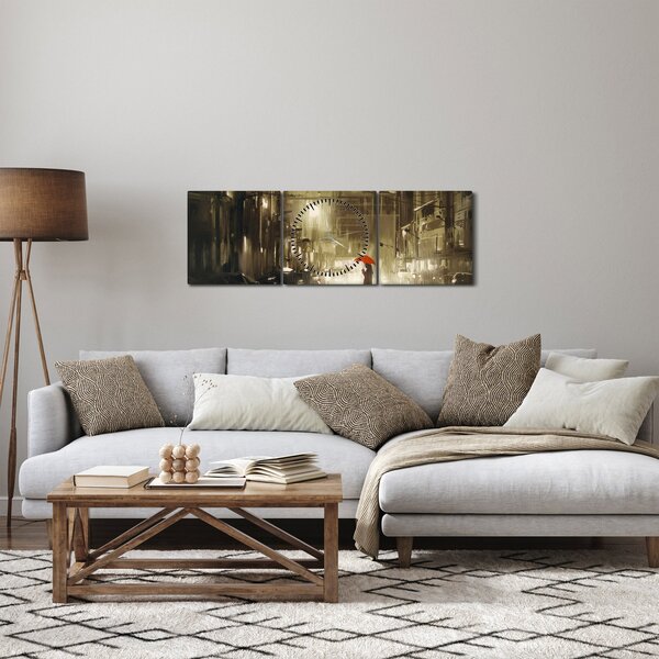 Obraz - Žena za daždivej noci (s hodinami) (90x30 cm)