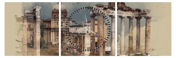 Obraz - Forum Romanum, Rím, Taliansko (s hodinami) (90x30 cm)