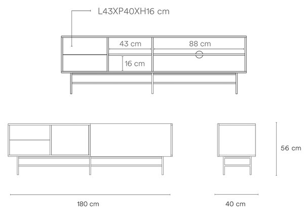 MUZZA TV stolík Ebun 180 x 40 cm terakota