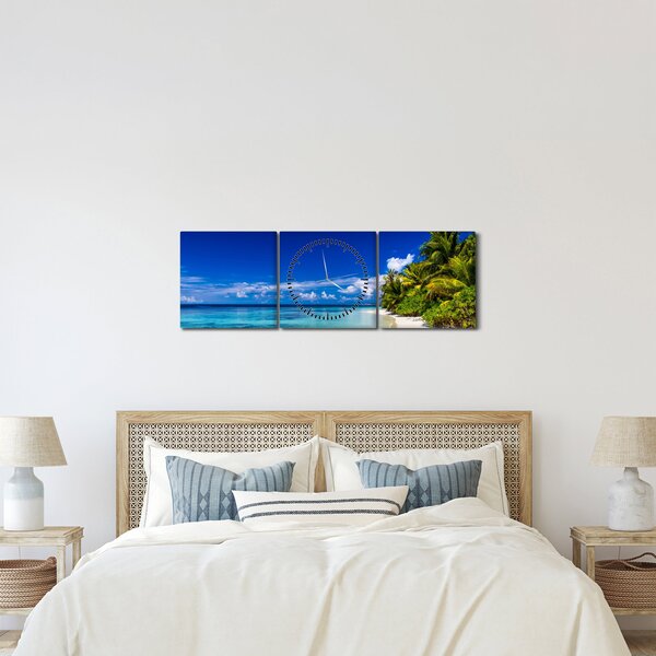 Obraz tropickej pláže (s hodinami) (90x30 cm)