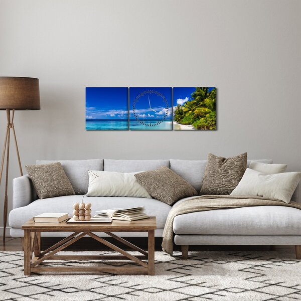 Obraz tropickej pláže (s hodinami) (90x30 cm)
