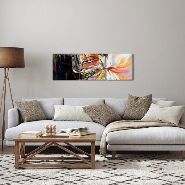 Obraz - Žena hrajúca na piáno (s hodinami) (90x30 cm)
