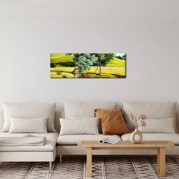 Obraz - Rieka medzi lúkami, olejomaľba (s hodinami) (90x30 cm)
