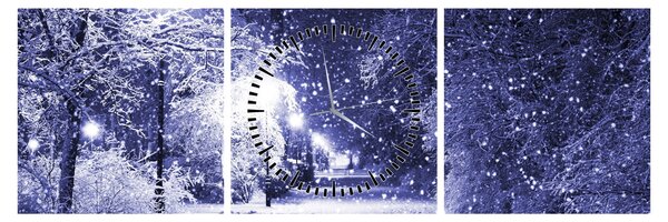 Obraz - Čarovná zimná noc (s hodinami) (90x30 cm)