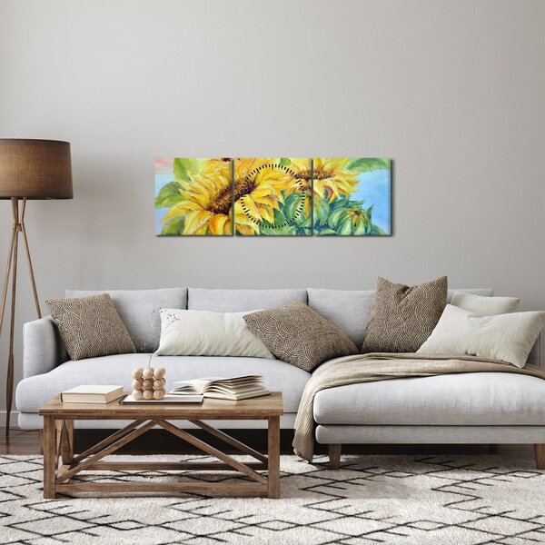 Obraz rozkvitnutých slnečníc (s hodinami) (90x30 cm)