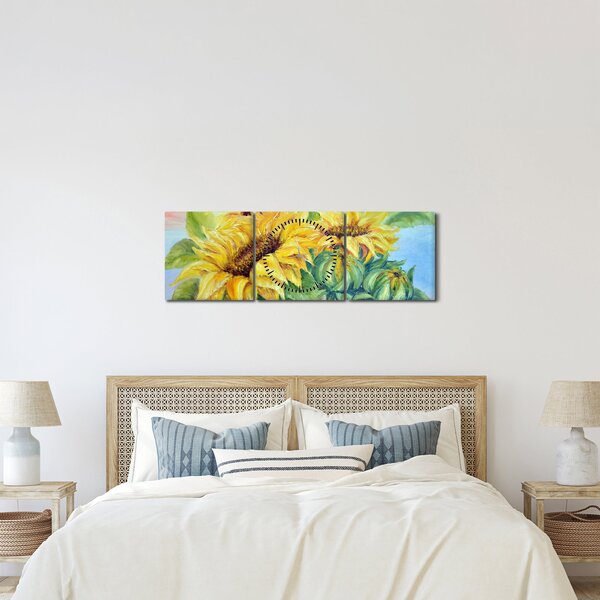Obraz rozkvitnutých slnečníc (s hodinami) (90x30 cm)