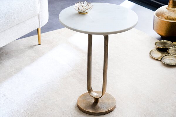 Bočný stolík ELEGANCE 60 cm mramorová doska biela